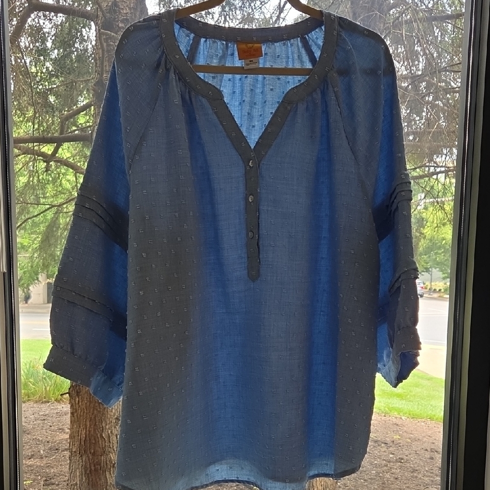 Ruby Rd. Blue Relaxed Polo Collar Tunic